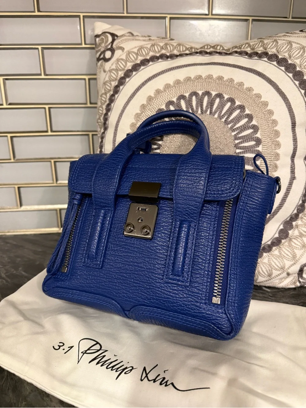 3.1 Phillip Lim Electric Blue Textured Leather Mini  Satchel